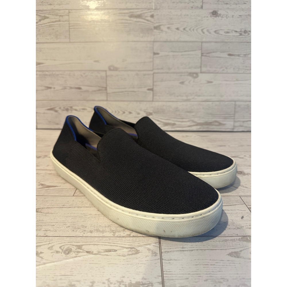 Rothy's‎ Black Knit Slip On Sneakers Women's Size 10 Blue Heel Accent